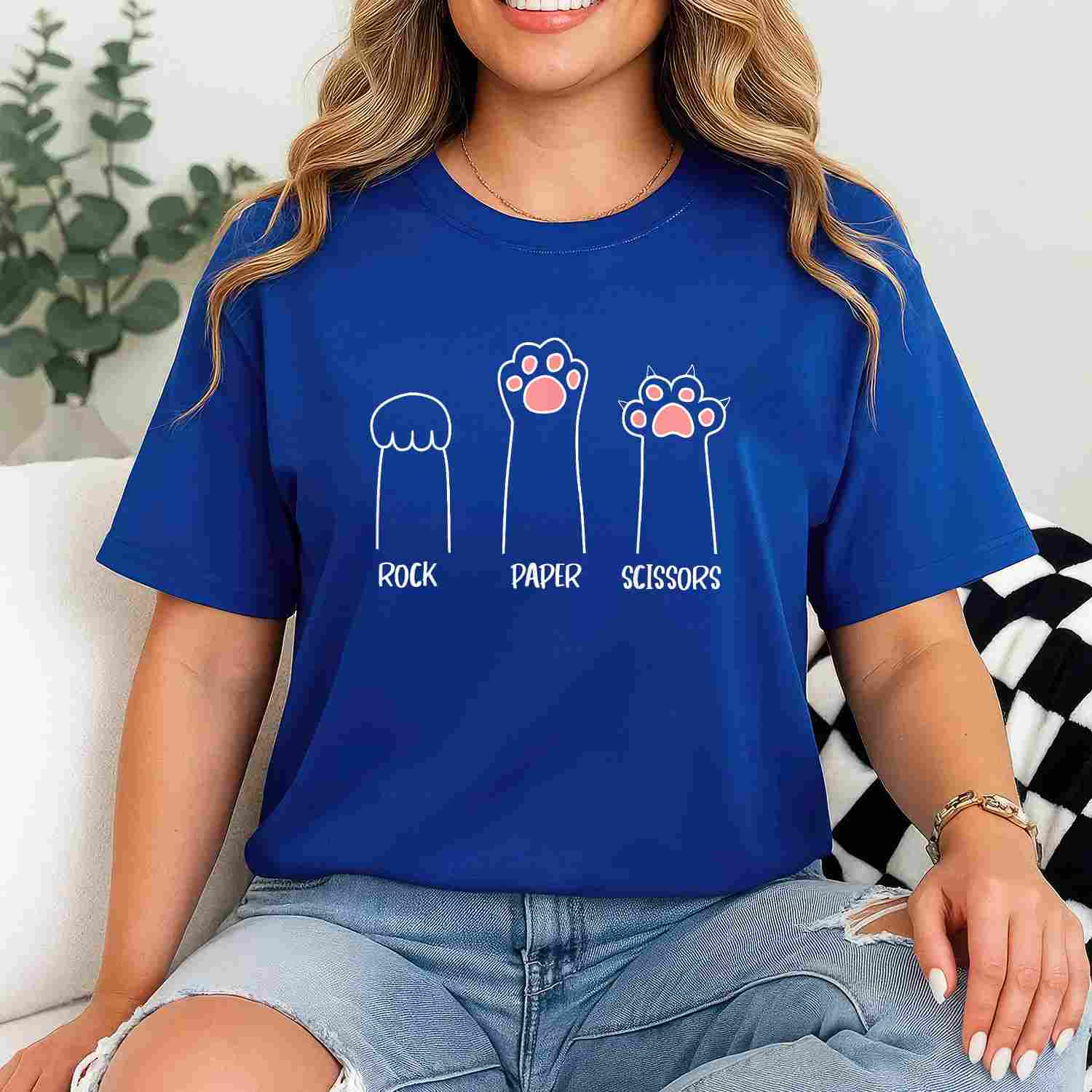 Introvert Cat Funny Rock Paper Scissors Paw Gift Tee T-Shirt Adults Unisex