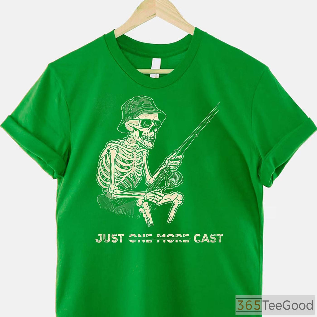Just One More Cast Skeleton Fishing Shirt - Gritty Bass Angler Graphic Tee