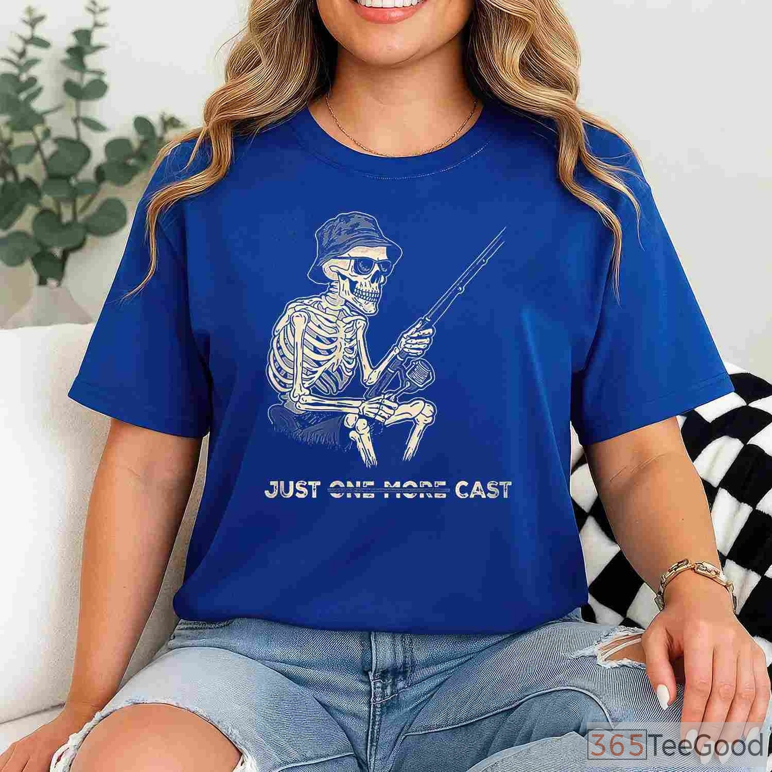 Just One More Cast Skeleton Fishing Shirt - Gritty Bass Angler Graphic Tee