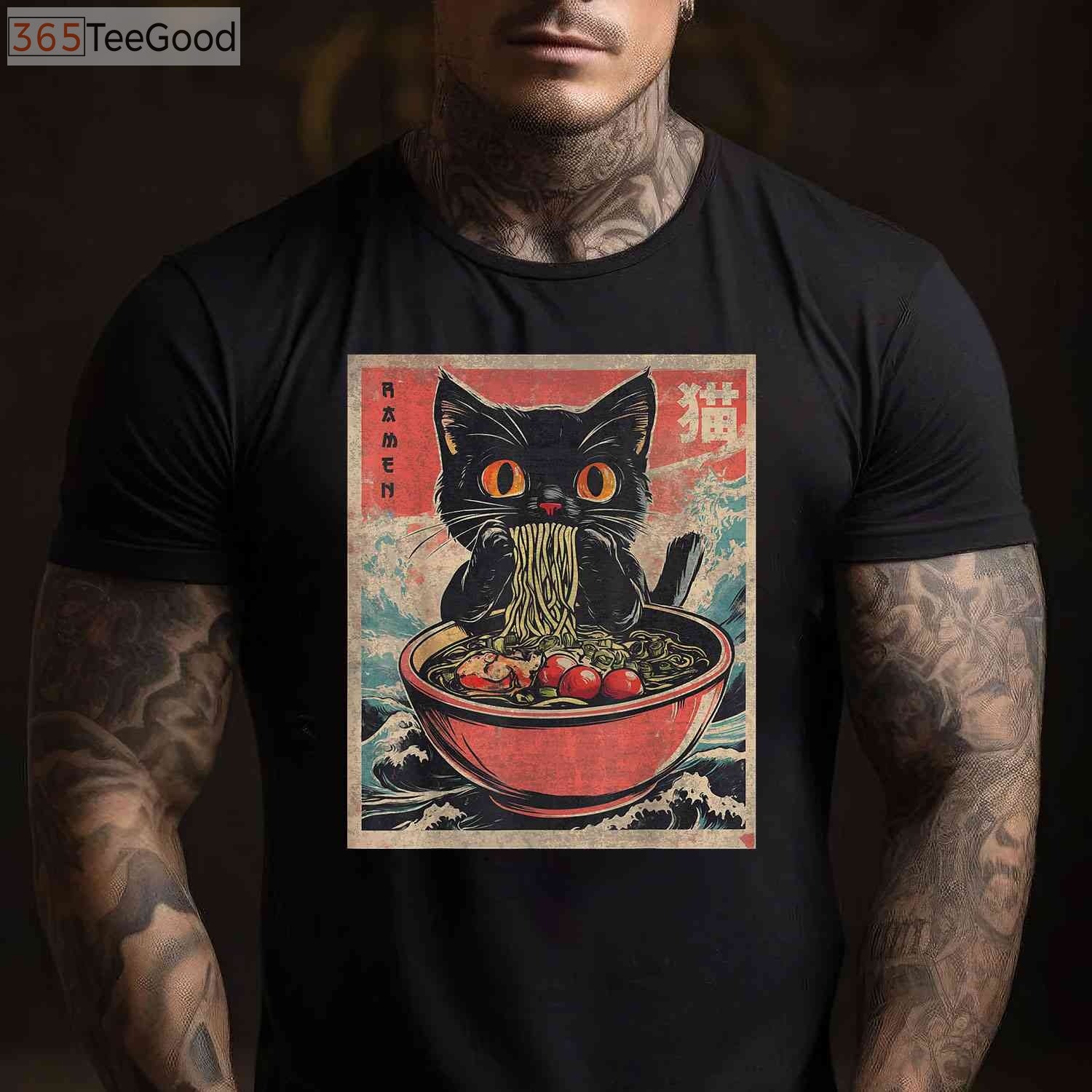 Kawaii Cat Ramen Japanese Anime T-Shirt - Funny Neko Graphic Tee