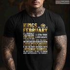 Kings Are Born In February Shirt – Men's Birthday Legend Graphic Tee