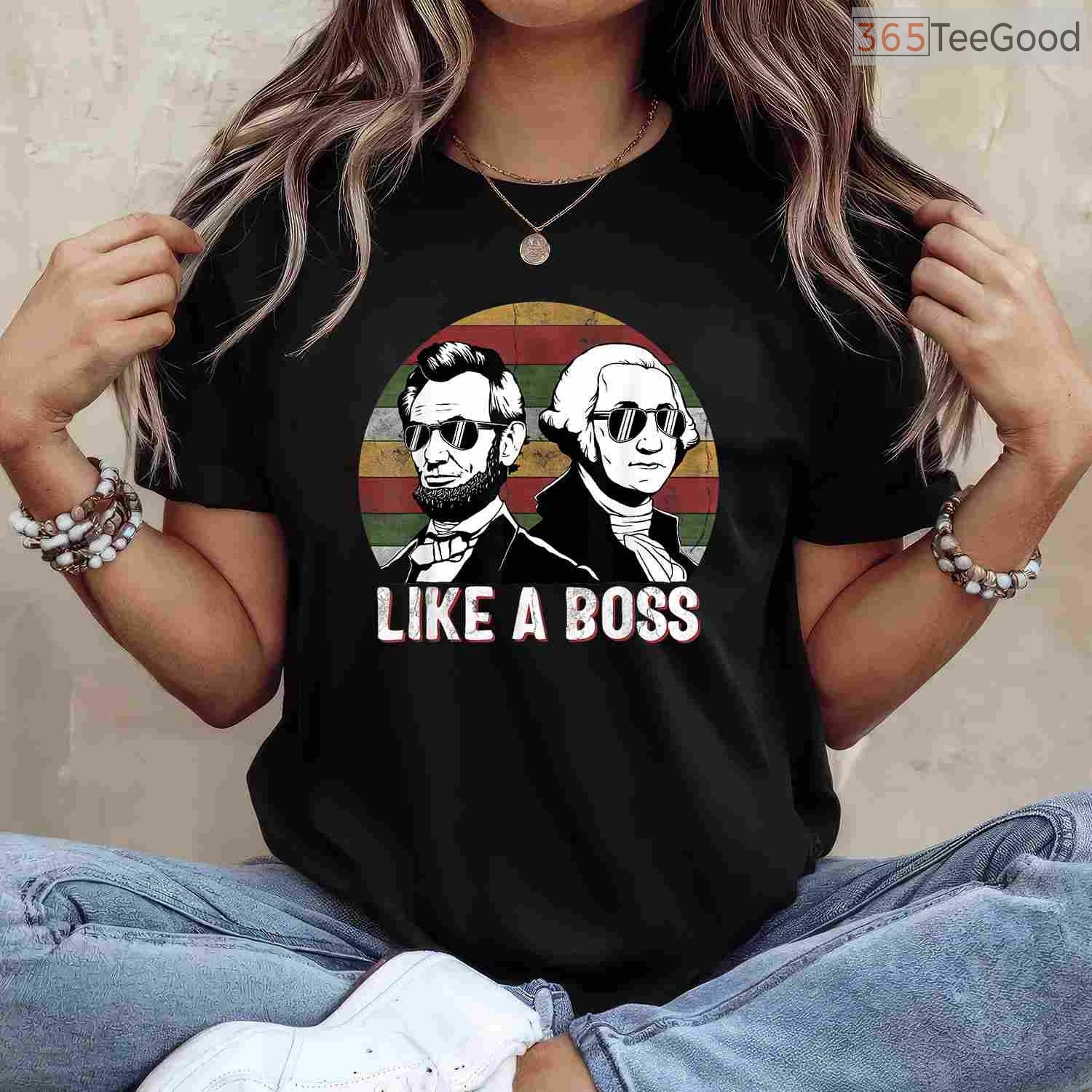 Like A Boss Presidents Day T-Shirt Funny Washington Lincoln Sunglasses Shirt for Men Women
