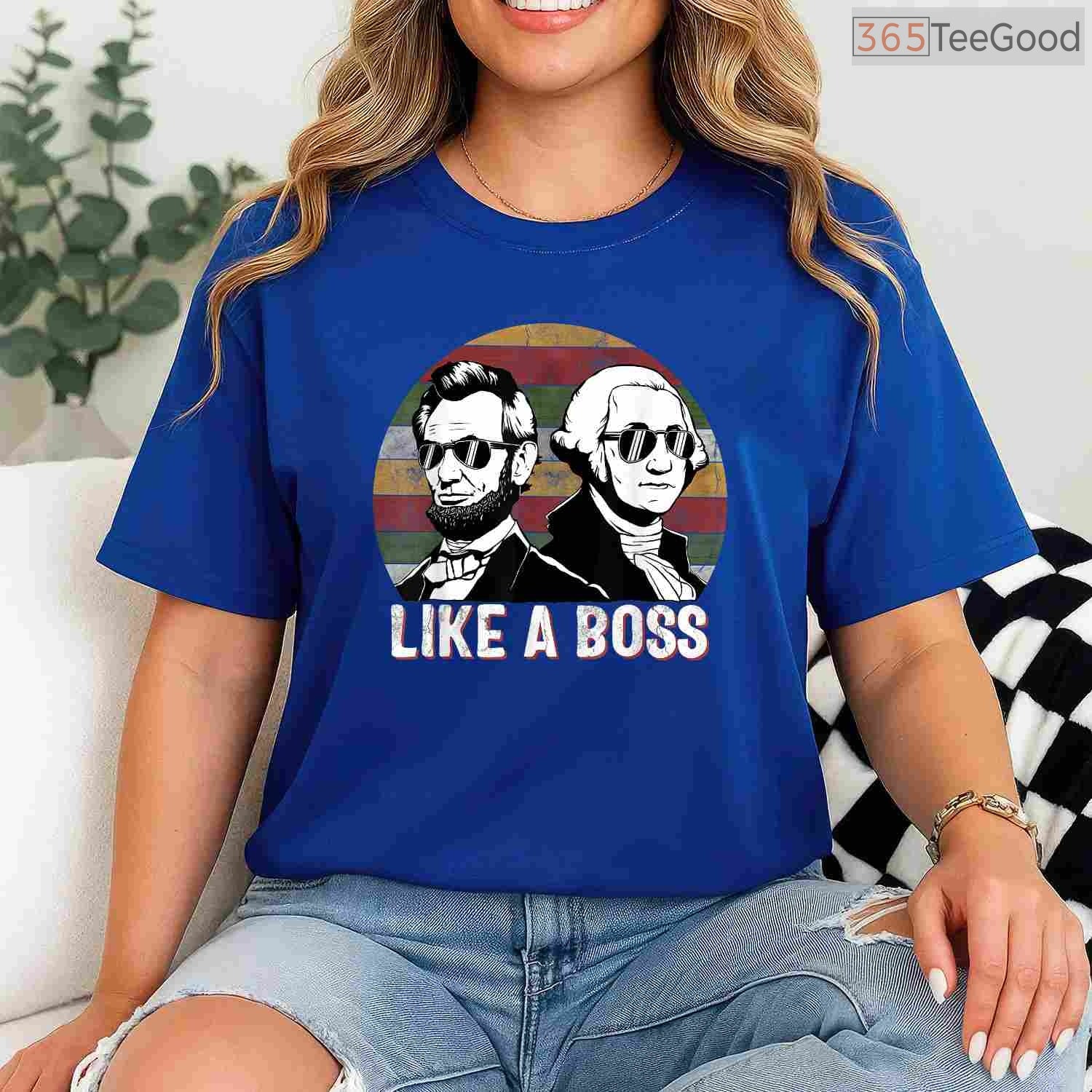 Like A Boss Presidents Day T-Shirt Funny Washington Lincoln Sunglasses Shirt for Men Women
