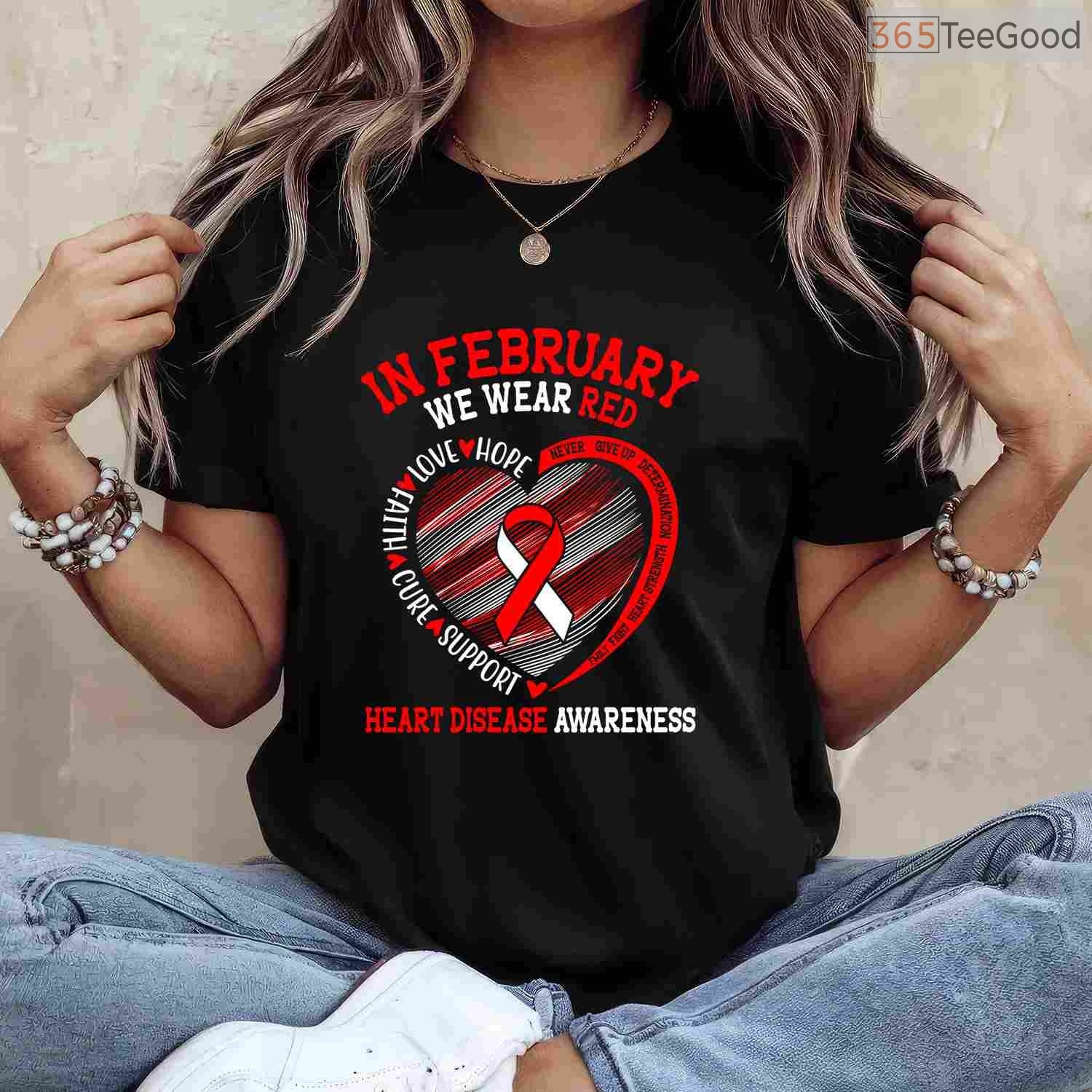 Long Sleeve Heart Disease Awareness Shirt – In February We Wear Red T-Shirt