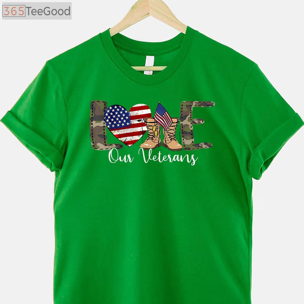 Love Our Veterans Proud Military T-Shirt - Patriotic American Flag Apparel