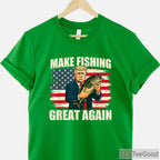 Make Fishing Great Again Patriotic Tee, Classic American Flag Fishing Apparel for Men