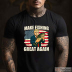 Make Fishing Great Again Patriotic Tee, Classic American Flag Fishing Apparel for Men