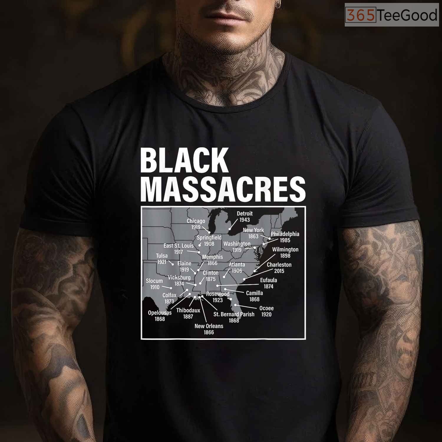 Map of American Black Massacres History T-Shirt Educational Awareness Black History Month Shirt
