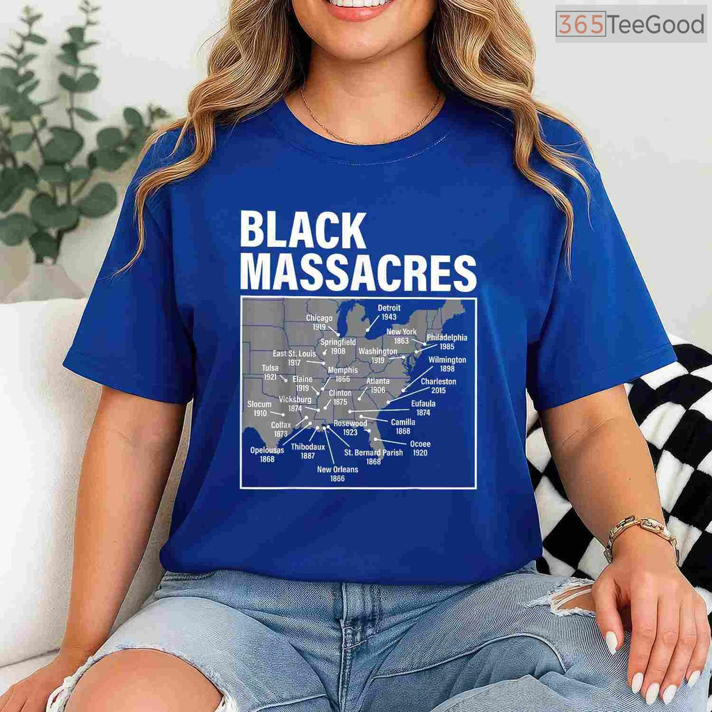 Map of American Black Massacres History T-Shirt Educational Awareness Black History Month Shirt