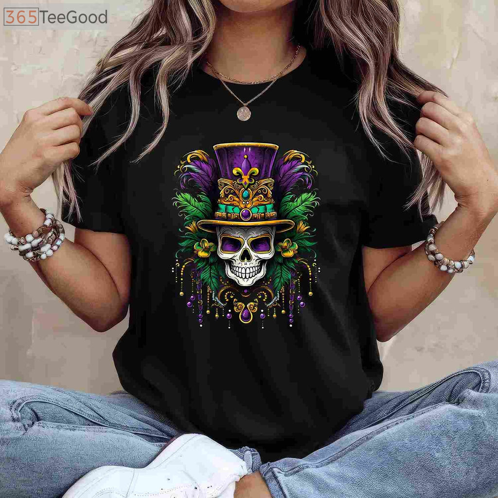 Mardi Gras Sugar Skull Costume T-Shirt, Carnival New Orleans Trip Party Tee