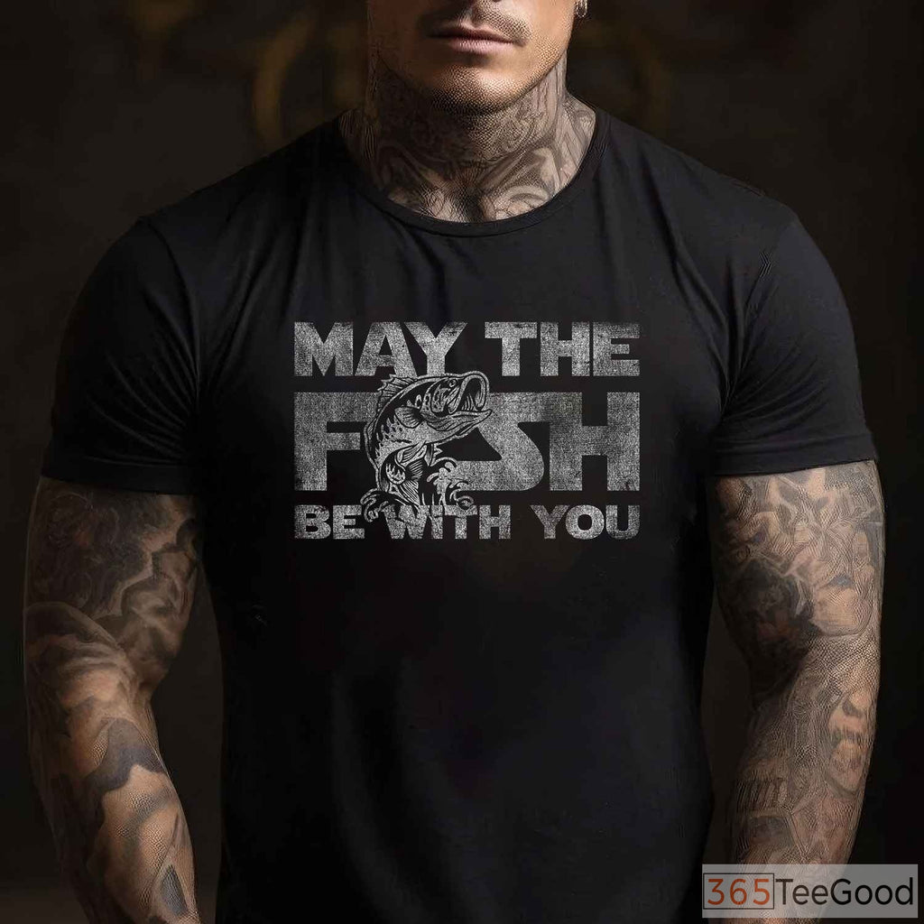 May The Fish Be With You Funny Fishing Shirt - Sci-Fi Nerd Angler Graphic Tee