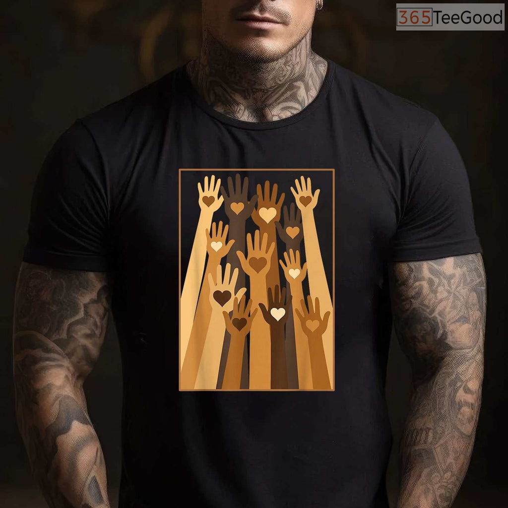 Melanin Hand Hearts T-Shirt Black History Month BLM Love African American Pride Shirt