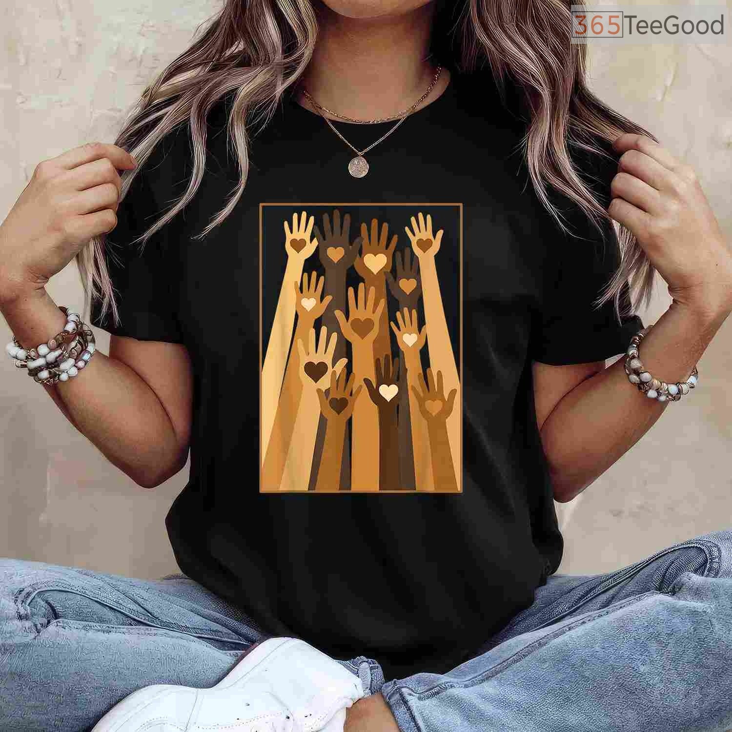 Melanin Hand Hearts T-Shirt Black History Month Love & Unity African American Shirt