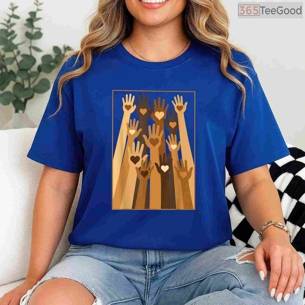 Melanin Hand Hearts T-Shirt Black History Month Love & Unity African American Shirt