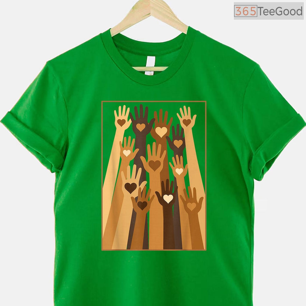 Melanin Hand Hearts T-Shirt Black History Month BLM Love African American Pride Shirt