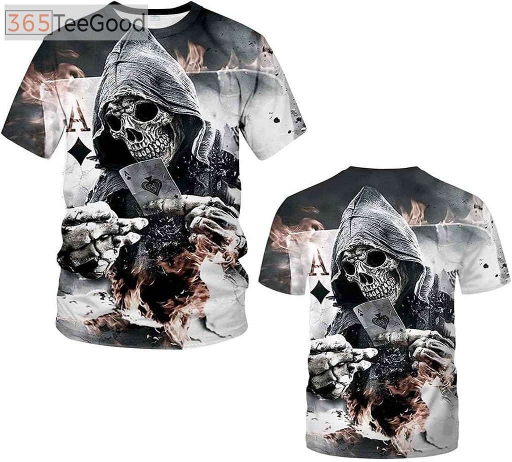 Men’s Black and White Skull 3D Shirt – Gothic Skull Graphic Short Sleeve Crewneck T-Shirt