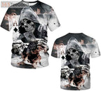 Men’s Black and White Skull 3D Shirt – Gothic Skull Graphic Short Sleeve Crewneck T-Shirt
