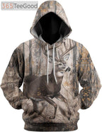 Men’s Deer Camouflage 3D Hoodie – Novelty Animal Print Pullover Long Sleeve Sweatshirt