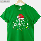 Merry Christmas Lights Red Santa Hat T-Shirt - Funny Family Xmas Pajama Top