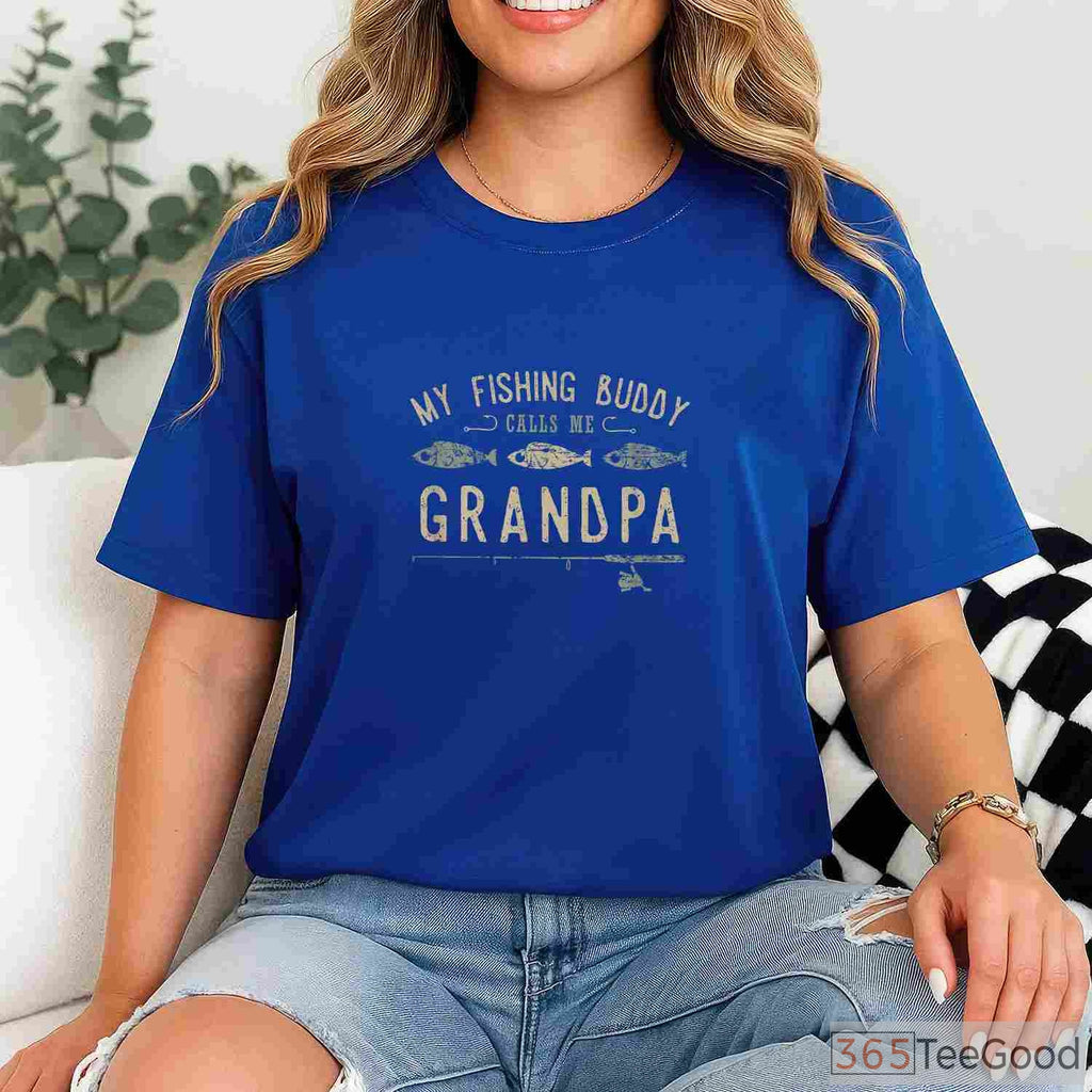 My Fishing Buddy Calls Me Grandpa Shirt, Cute Grandfather Angling Tee