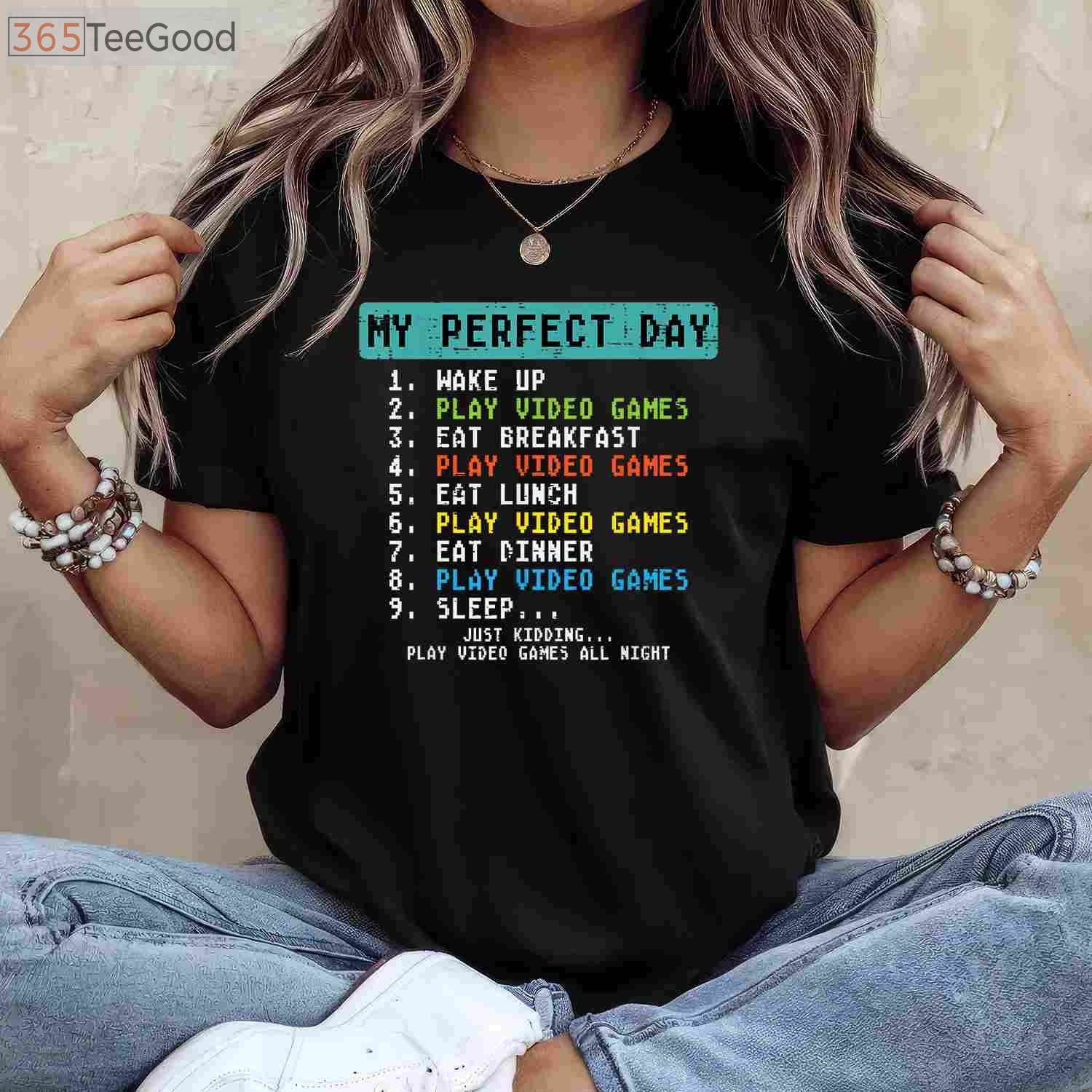 My Perfect Day Video Games T-Shirt - Funny Gamer Gift for Men Boys Kids