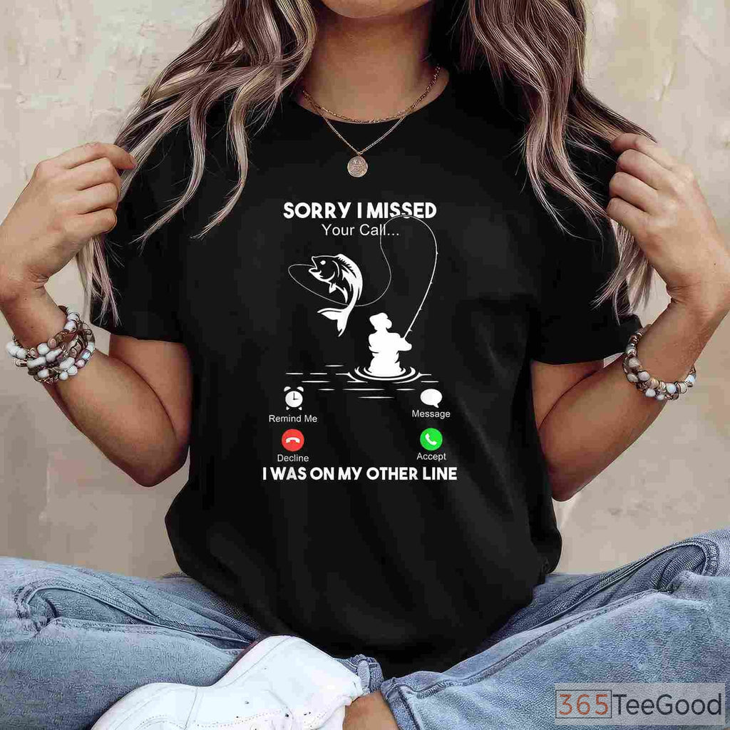 On My Other Line Mens Fishing Shirt - Funny Misplaced Call Angler Tee