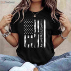 Patriotic Deer Hunting Graphic Tee, USA American Flag Camo Hunter Shirt