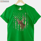 Patriotic American Flag Deer Hunting Camo Tee, Military Style Hunter Shirt