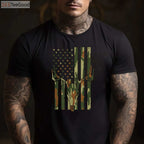 Patriotic US Flag Deer Skull Vintage Hunting Shirt, Best Camo Dad Gift