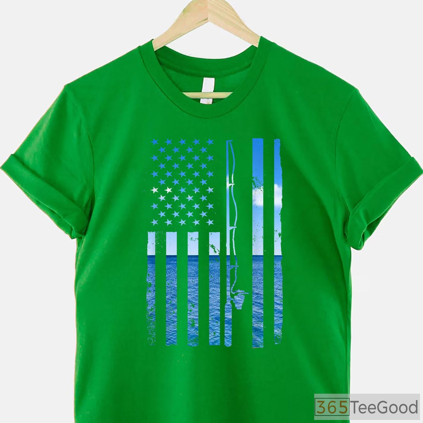 Patriotic USA American Flag Fishing Shirt - Retro Bass Angler Graphic Tee