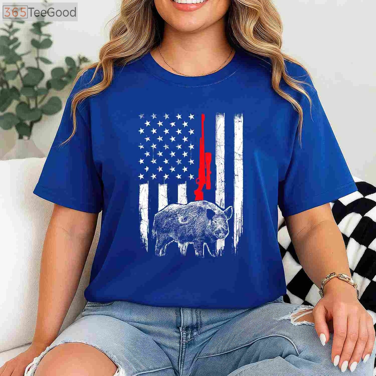 Patriotic Boar Hunting Shirt, American USA Flag Wild Hog Hunter Apparel
