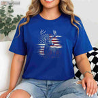 Patriotic Whitetail Deer Hunting T-Shirt, American Flag Antlers Buck Apparel
