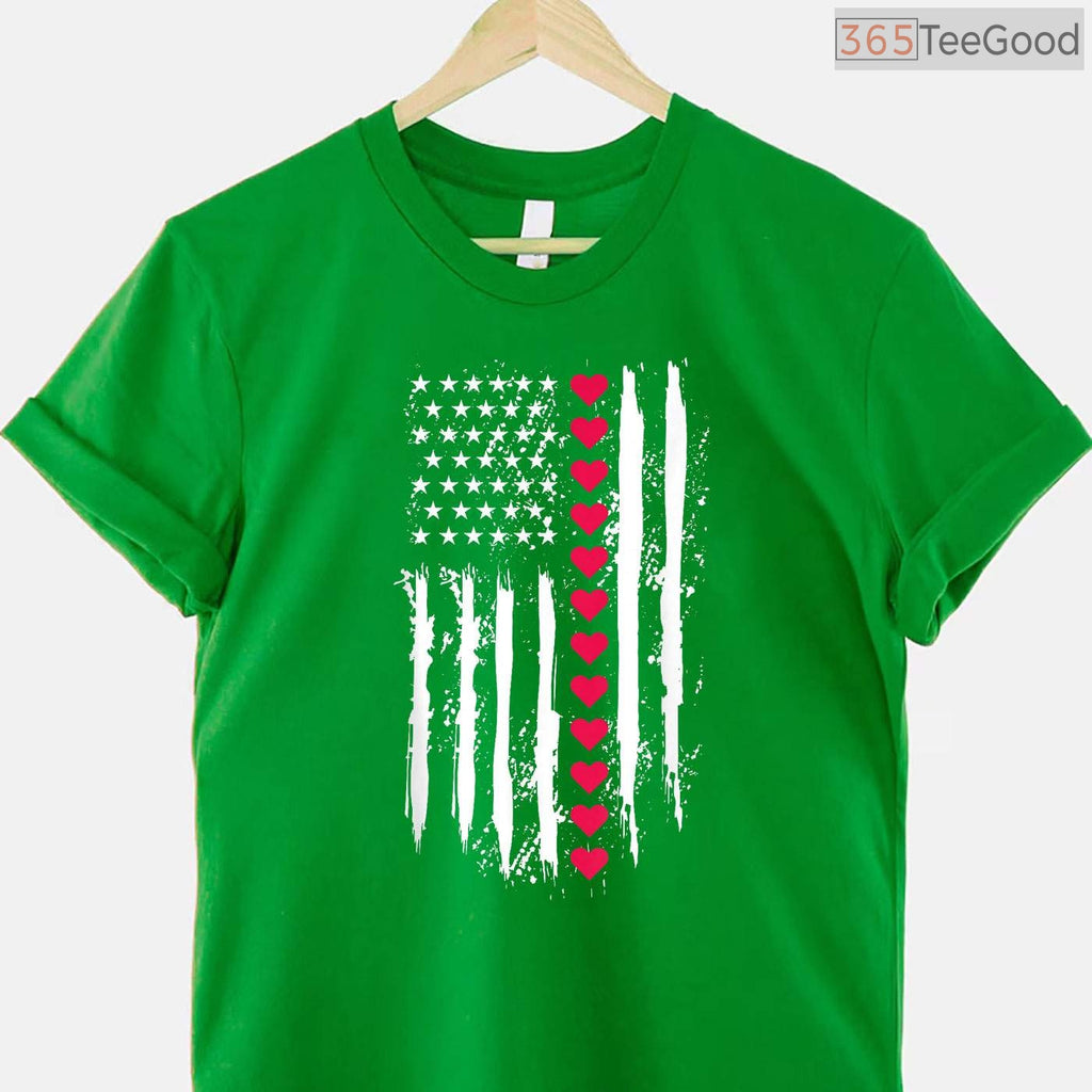 Patriotic US American Flag Heart T-Shirt, USA Pride Red White Blue Valentine Shirt for Country Lover