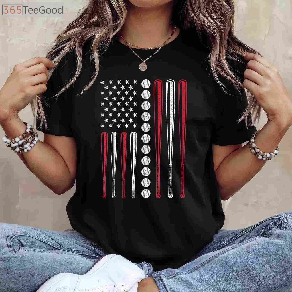 Patriotic Baseball 4th Of July T-Shirt - USA American Flag Sports Tee
