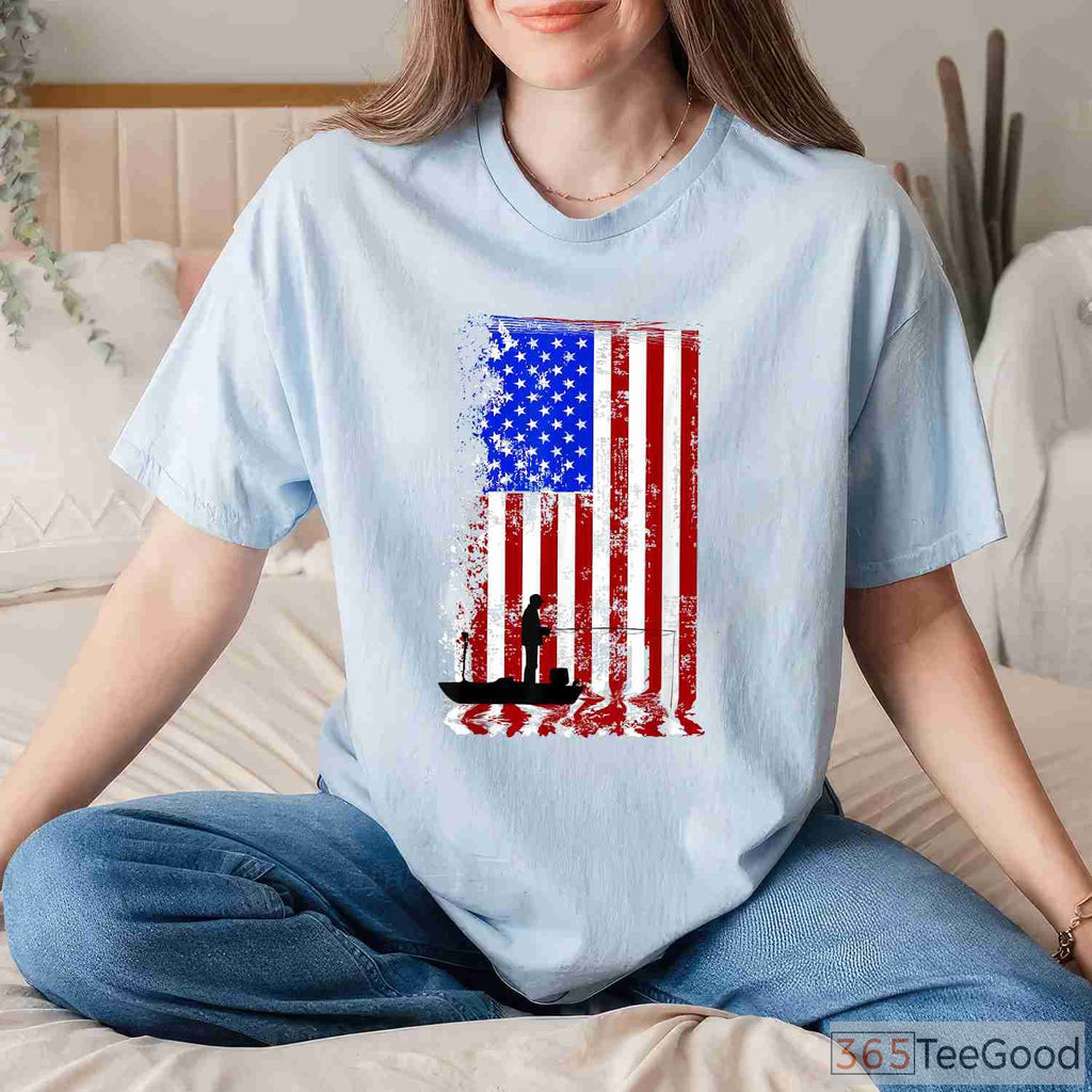 Patriotic American Flag Fishing Shirt, USA Fisherman Boat Gear for Men