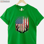 Patriotic Whitetail Deer Hunting Shirt, American Flag Buck Antlers Graphic