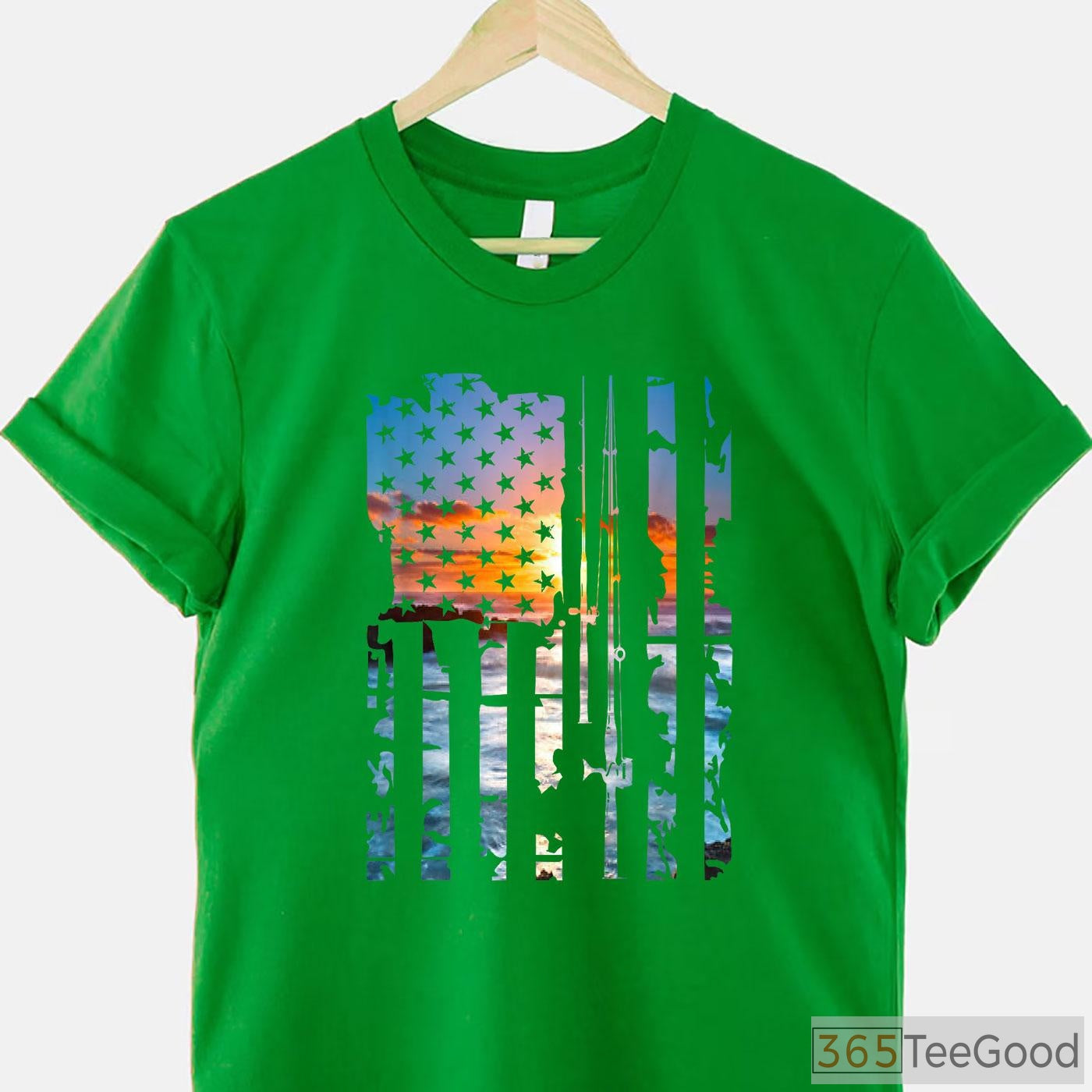 Patriotic US Flag American Fishing Shirt, Vintage USA Fisherman Graphic Tee