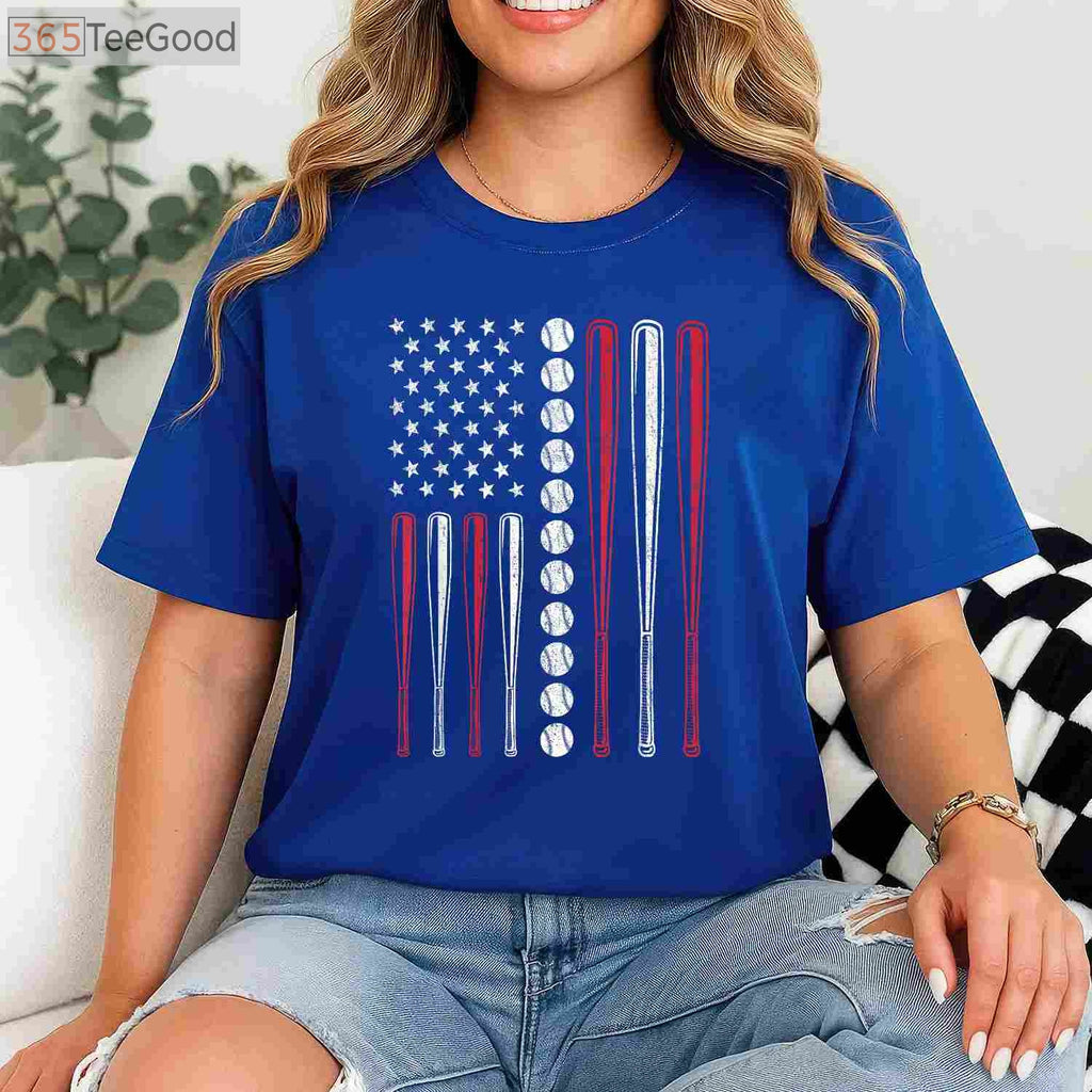 Patriotic Baseball 4th Of July T-Shirt - USA American Flag Sports Tee
