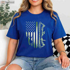 Patriotic American Flag Bowhunting Shirt, USA Archery and Deer Hunting Tee