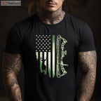 Patriotic American Flag Bowhunting Shirt, USA Archery and Deer Hunting Tee