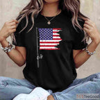 Patriotic 4th of July Fishing Rod American Flag Shirt - Men's Summer Angler Tee
