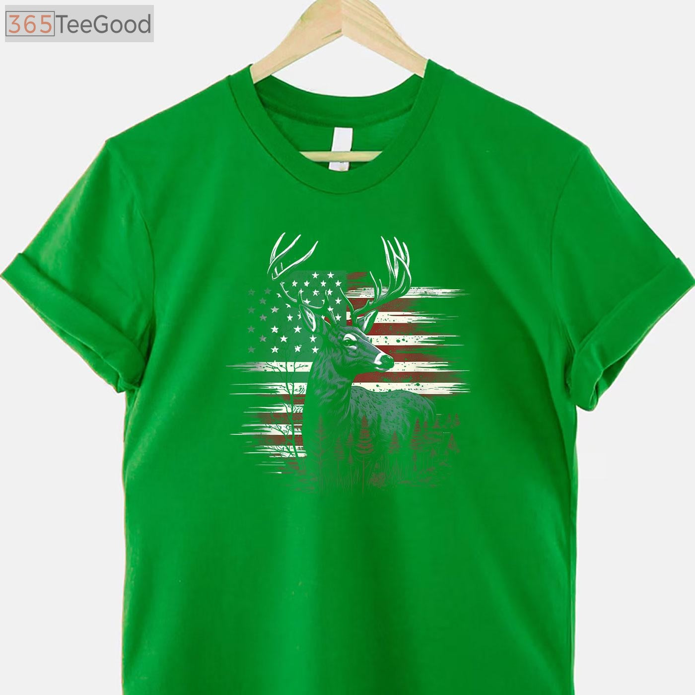 Patriotic Whitetail Deer Hunting T-Shirt, American Flag Antlers Buck Apparel