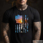 Patriotic US Flag American Fishing Shirt, Vintage USA Fisherman Graphic Tee