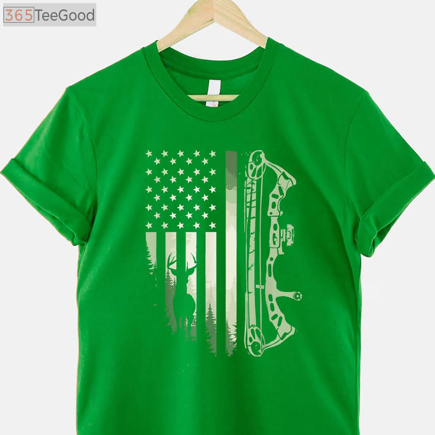 Patriotic American Flag Bowhunting Shirt, USA Archery and Deer Hunting Tee