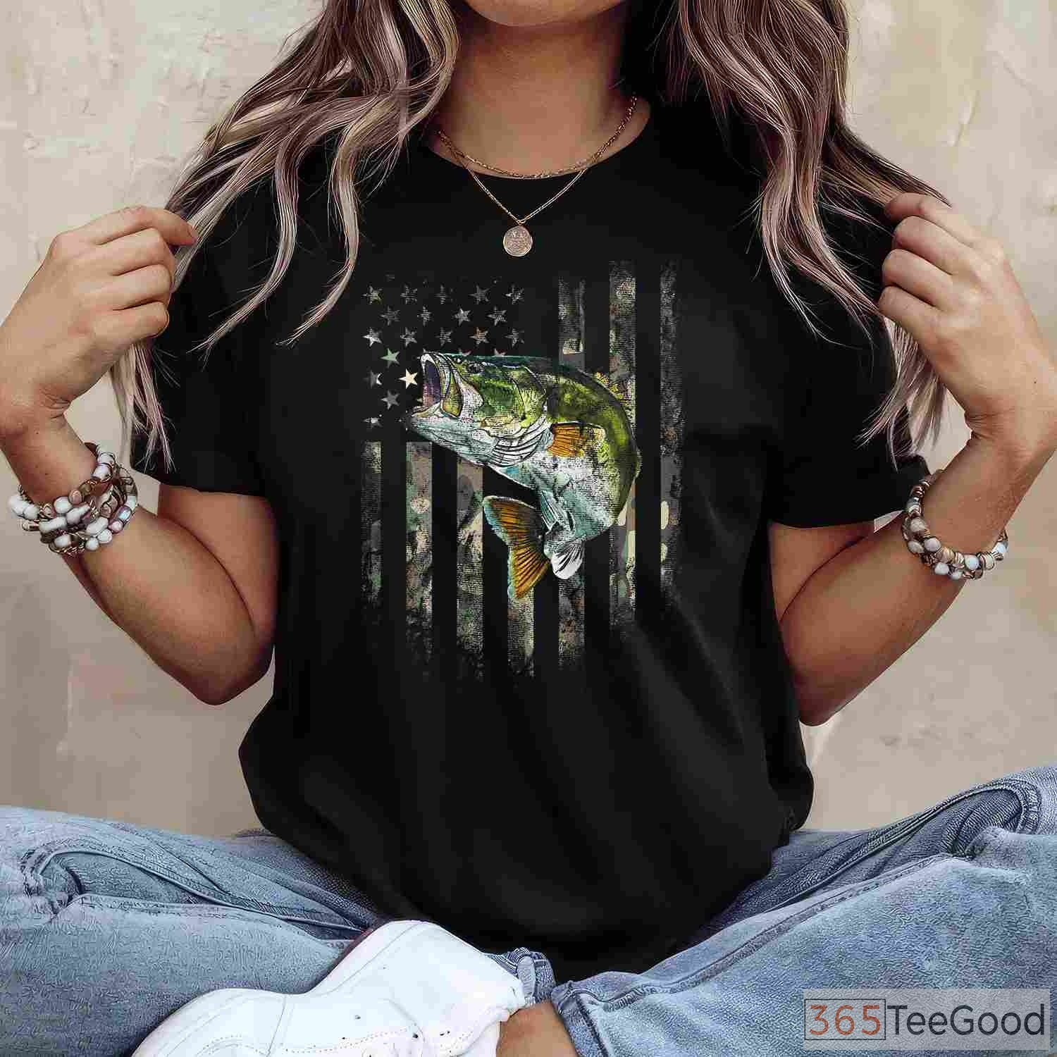 Patriotic American Flag Camo Bass Fishing Shirt - Tactical Outdoorsman Apparel