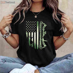 Patriotic American Flag Bowhunting Shirt, USA Archery and Deer Hunting Tee