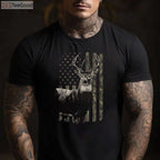 Patriotic American Flag Deer Hunting Camo T-Shirt, USA Buck Outdoorsman Tee