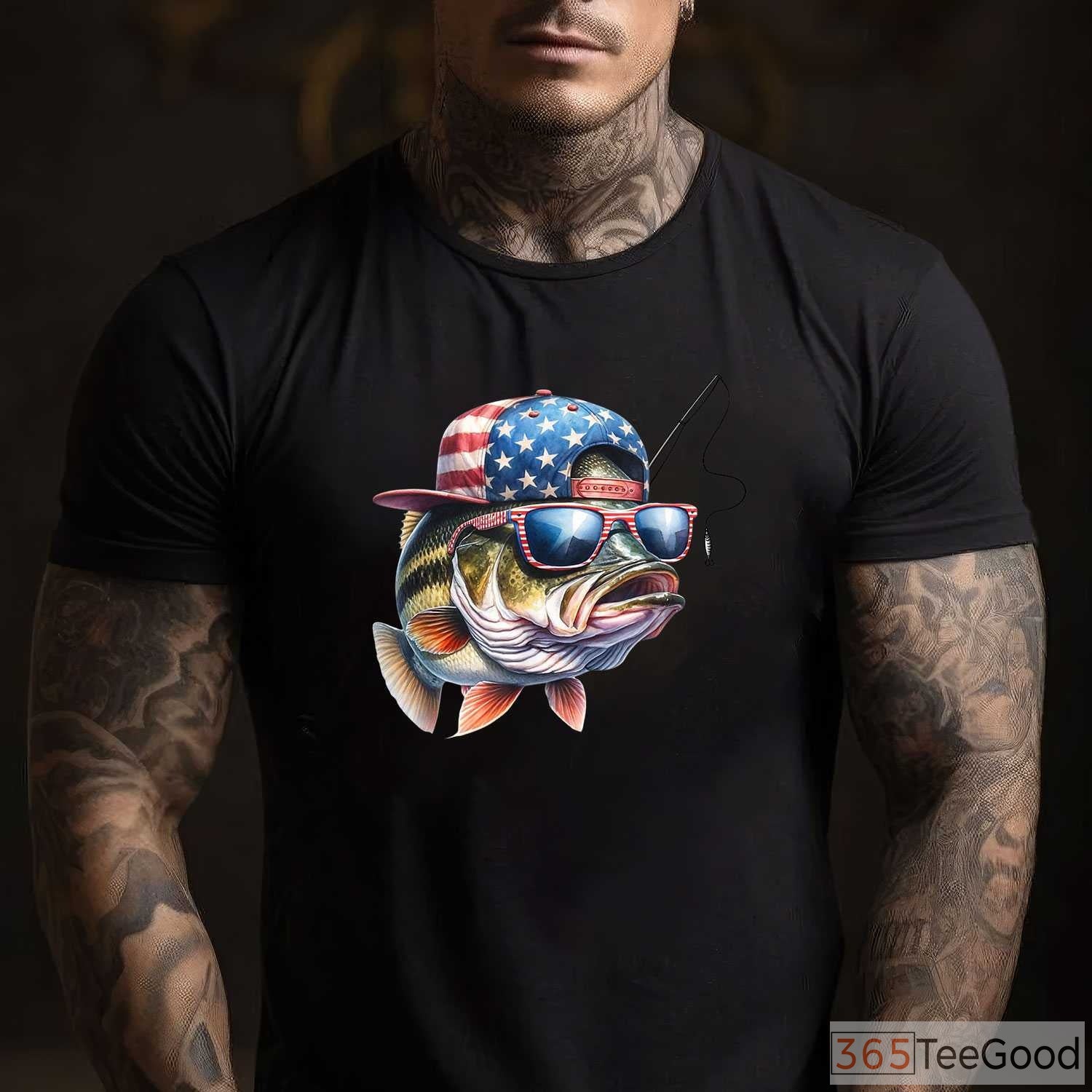 Patriotic American Flag Fishing Shirt - Vintage USA Fisherman Gift for Men