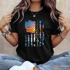 Patriotic US Flag American Fishing Shirt, Vintage USA Fisherman Graphic Tee