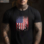 Patriotic Whitetail Deer Hunting Shirt, American Flag Buck Antlers Graphic